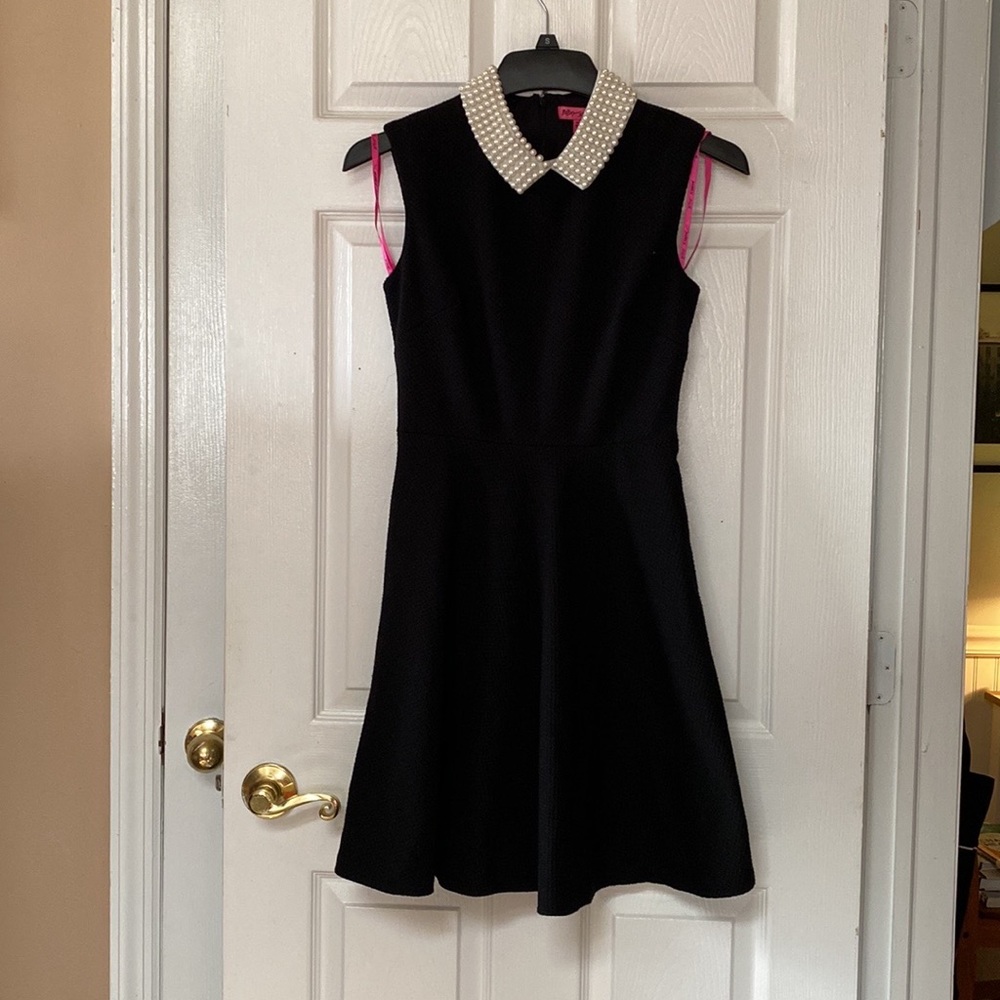 Betsey Johnson Black Knit Dress Pearl Beaded Collar Dress - Picture 6 of 15